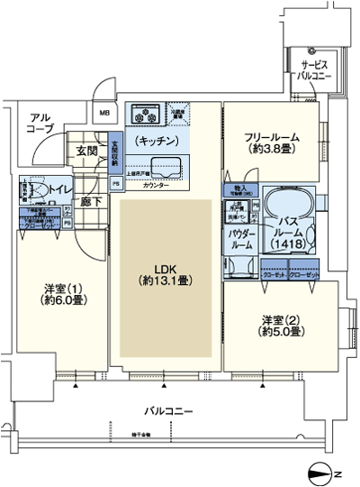 Floor: 2LDK + F, the area occupied: 58.66 sq m, Price: 34.5 million yen