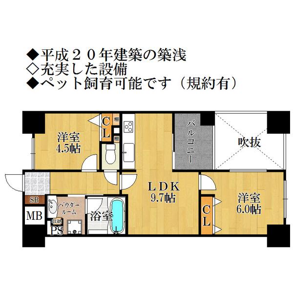 Floor plan. 2LDK, Price 23 million yen, Occupied area 47.06 sq m , Balcony area 4.68 sq m