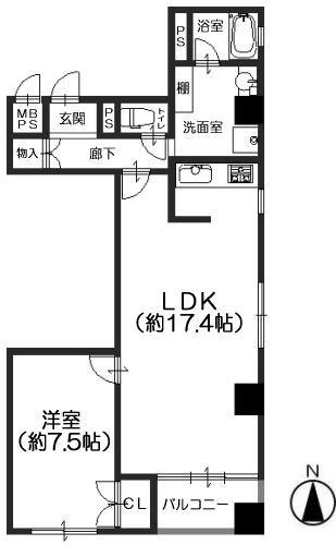 Floor plan. 1LDK, Price 10.2 million yen, Occupied area 58.82 sq m , Balcony area 3.51 sq m