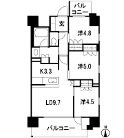 Floor: 3LDK, occupied area: 61.35 sq m, Price: 32.3 million yen
