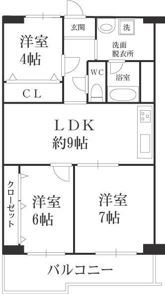 Floor plan. 3LDK, Price 15.9 million yen, Footprint 57.6 sq m , Family type of balcony area 8 sq m 3LDK