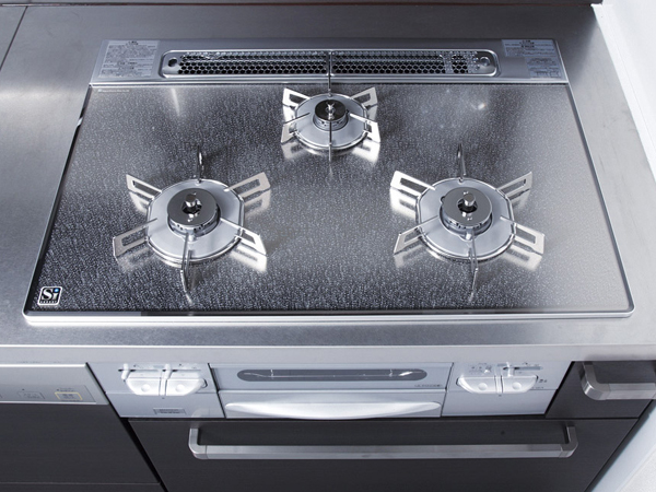 Kitchen.  [High efficiency gas stove] Easy to care, durability ・ Employing a glass top which is excellent in strength. Also pursuing design the Silver as keynote. No convenient water is with a two-sided grill (same specifications)