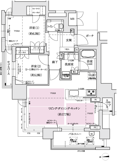 Floor: 1LDK + F ・ 2LDK, occupied area: 68.14 sq m, Price: 33,900,000 yen ・ 36,900,000 yen