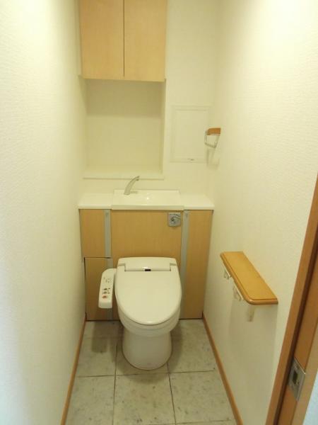 Toilet. There is also hand-wash the Washlet with shelf