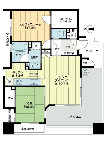 Floor plan. 1LDK + S (storeroom), Price 26.7 million yen, Occupied area 65.54 sq m , Balcony area 17.68 sq m