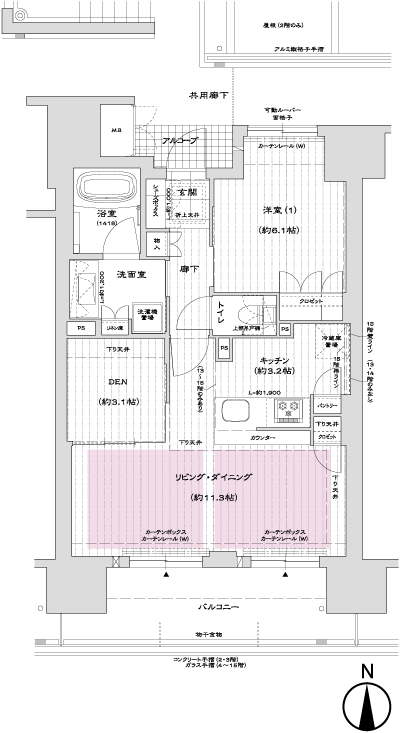 Floor: 1LDK + DEN, occupied area: 53.56 sq m, Price: 30.6 million yen