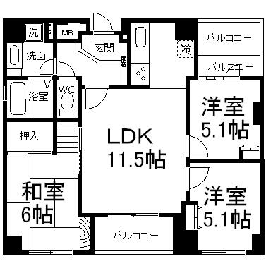 Floor plan. 3LDK, Price 25,800,000 yen, Occupied area 62.49 sq m , Balcony area 5.42 sq m floor plan