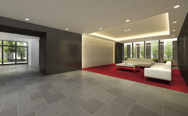Features of the building.  [Entrance lobby] Folding on the ceiling resulted in a separate sense of openness to the space, It has become the entrance lobby strike a luxurious atmosphere, such as a hotel (Rendering)