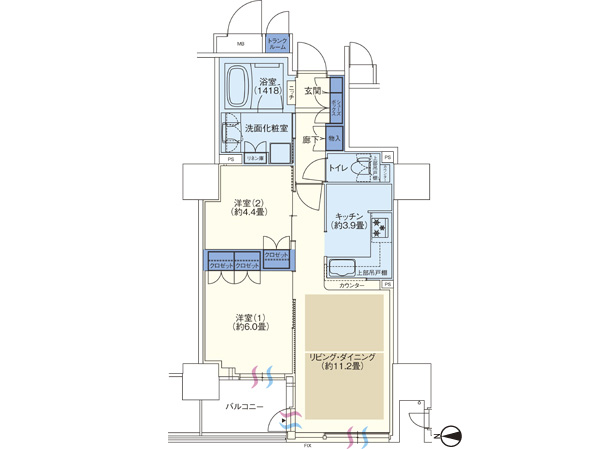 B type Floor (2LDK / Footprint: 58.92 sq m  / Balcony area: 5.08 sq m) ※ Listings floor plan illustrations, In area such as those based on drawings in the plan, There may be slight changes due to future improvements, and the like. Please note.