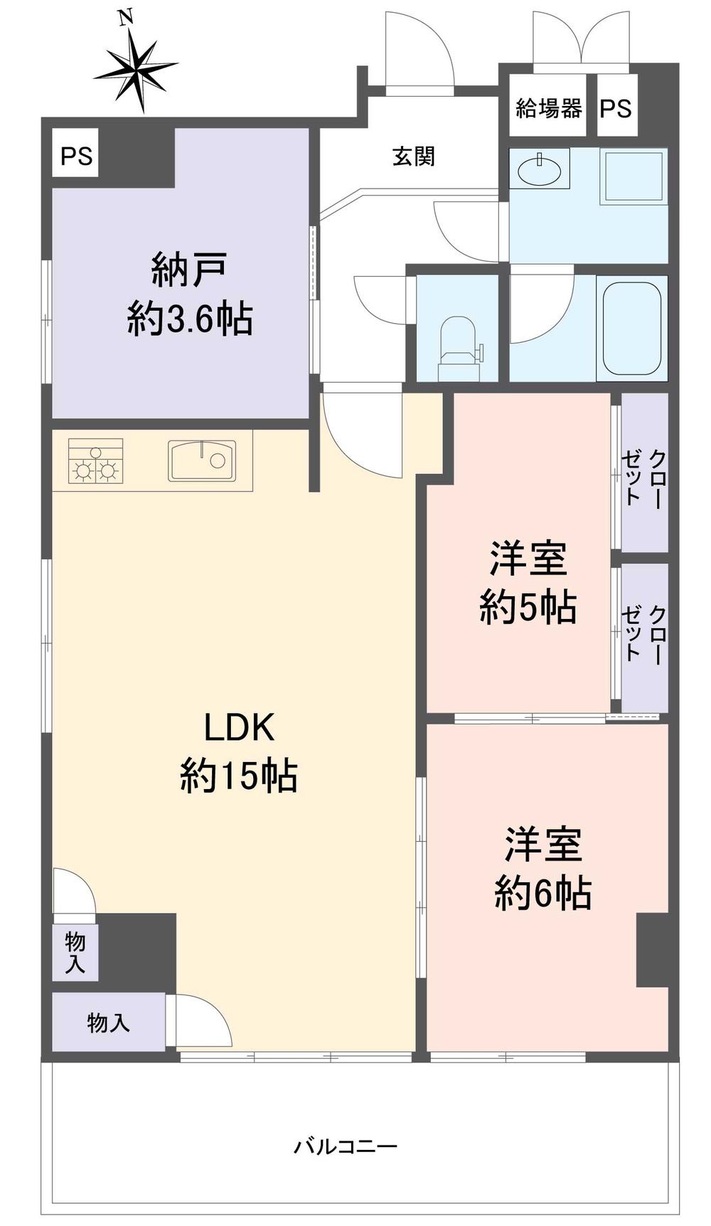Floor plan. 3LDK, Price 15.9 million yen, Footprint 57.6 sq m , Balcony area 8 sq m