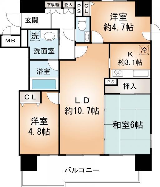 Floor plan. 3LDK, Price 23.8 million yen, Occupied area 67.38 sq m , Balcony area 9.62 sq m