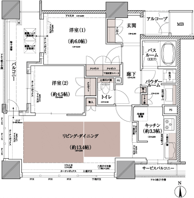 Floor: 2LDK, occupied area: 61.19 sq m, Price: 43,528,000 yen