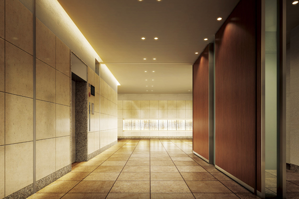 Shared facilities.  [Entrance hall] Draw a dignified beauty, Modern attire of the entrance hall. The figure that has been colored with a soft indirect lighting is, Reminiscent of elegant private space, It produces a high-quality hospitality (Rendering)