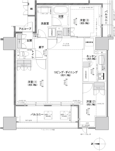 Floor: 3LDK, occupied area: 70.06 sq m, Price: 32,200,000 yen ・ 36,400,000 yen