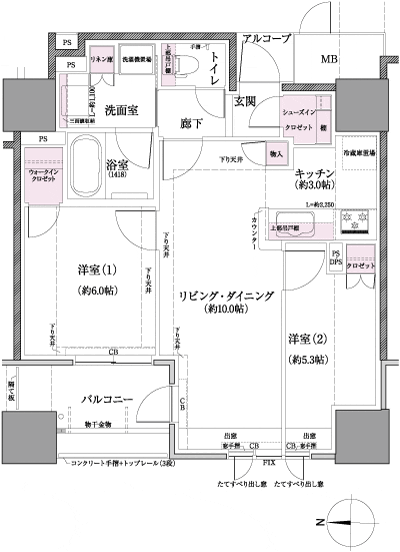 Floor: 2LDK, occupied area: 56.38 sq m, Price: 28,700,000 yen ~ 29,300,000 yen