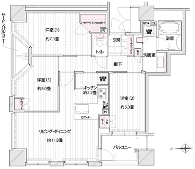 Floor: 3LDK, occupied area: 74.05 sq m, Price: 41.1 million yen