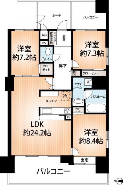 Floor plan. 3LDK, Price 55 million yen, Footprint 104.02 sq m , Balcony area 26.63 sq m   ■ Mato drawings ■  Please refer to the size of the occupied area. 100 square meters more than the gorgeous build.