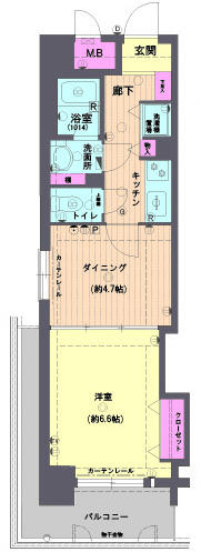 Floor plan. 1DK, Price 12.2 million yen, Occupied area 33.63 sq m , Balcony area 8.91 sq m