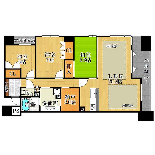 Floor plan. 3LDK+S, Price 37,800,000 yen, Occupied area 89.39 sq m , Balcony area 8.31 sq m