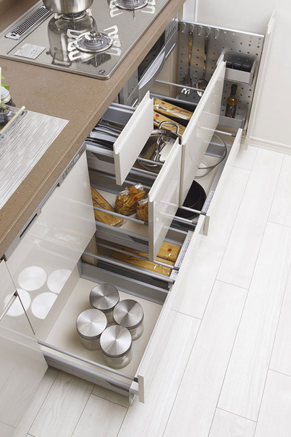 Kitchen.  [Slide storage] In and out smoothly, Organized and easy to slide storage (except under the sink). further, To absorb the shock quietly closing soft-close function with is (except for some) (same specifications)