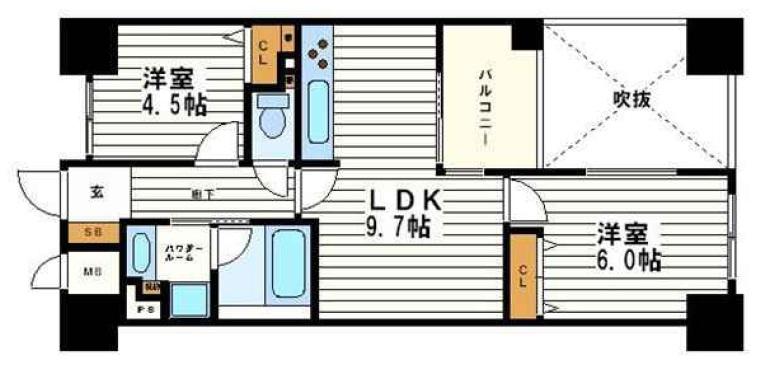 Floor plan. 2LDK, Price 23 million yen, Footprint 47.6 sq m , Balcony area 4.68 sq m