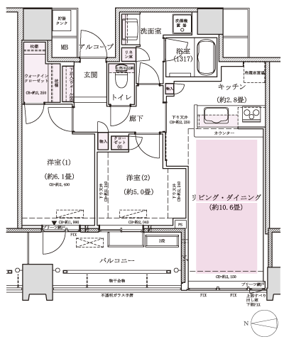 Floor: 2LDK, occupied area: 59.62 sq m, Price: 33,913,666 yen ~ 35,559,380 yen