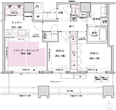 Floor: 2LDK, occupied area: 60.24 sq m, Price: 35,039,979 yen ・ 38,125,693 yen