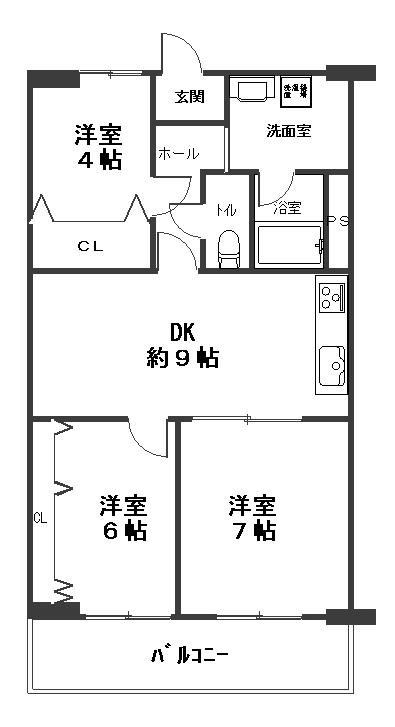 Floor plan. 3DK, Price 15.9 million yen, Footprint 57.6 sq m , Balcony area 8 sq m