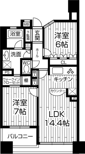 Floor plan. 2LDK, Price 30,800,000 yen, Occupied area 65.16 sq m , Balcony area 5.96 sq m