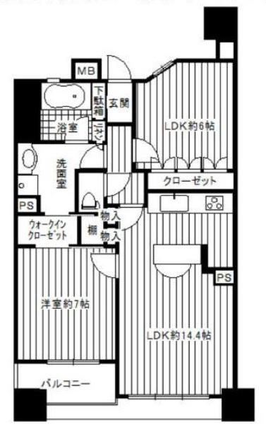Floor plan. 2LDK, Price 30,800,000 yen, Occupied area 65.16 sq m , Balcony area 5.96 sq m