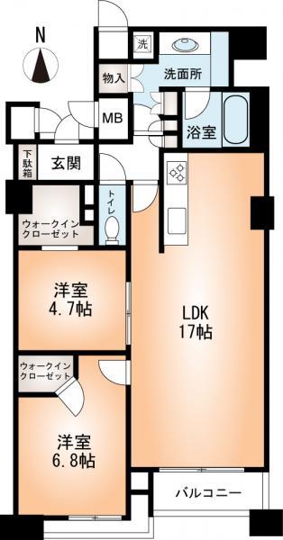 Floor plan. 2LDK, Price 39,900,000 yen, Occupied area 72.05 sq m , Balcony area 5.51 sq m