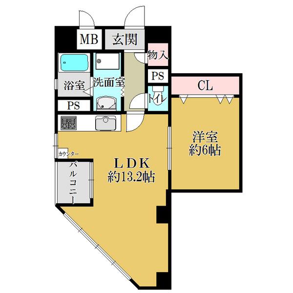 Floor plan. 1LDK, Price 11,980,000 yen, Occupied area 50.43 sq m , Balcony area 2.7 sq m
