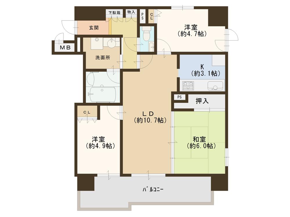 Floor plan. 3LDK, Price 23.8 million yen, Occupied area 67.38 sq m , Balcony area 9.62 sq m