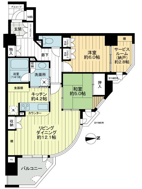 Floor plan. 2LDK + S (storeroom), Price 25,700,000 yen, Occupied area 69.51 sq m , Balcony area 6.31 sq m