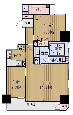 Floor plan. 2LDK, Price 31,800,000 yen, Occupied area 68.97 sq m , Balcony area 7.83 sq m southwest angle room. ventilation ・ Lighting is good.