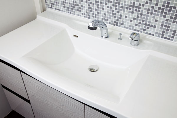 Bathing-wash room.  [Bowl-integrated basin counter] Bowl-integrated basin counter artificial marble that beauty shine. Since there is no seam it is easy to clean (same specifications)