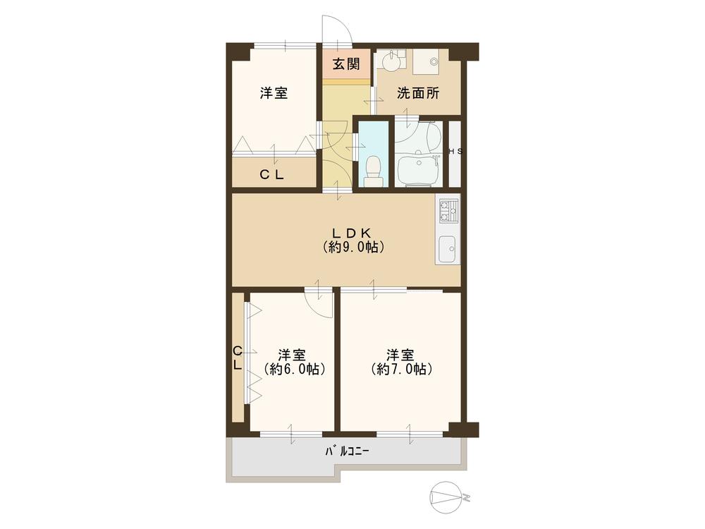 Floor plan. 3LDK, Price 17,900,000 yen, Footprint 57.6 sq m , Because on the balcony area 8 sq m 3LDK storage are also plenty of, We one with a lot of luggage