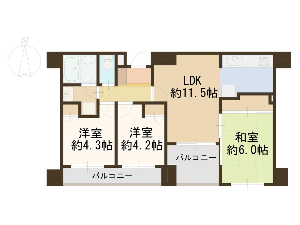 Floor plan. 3LDK, Price 18,800,000 yen, Footprint 55.5 sq m , Balcony area 10.13 sq m