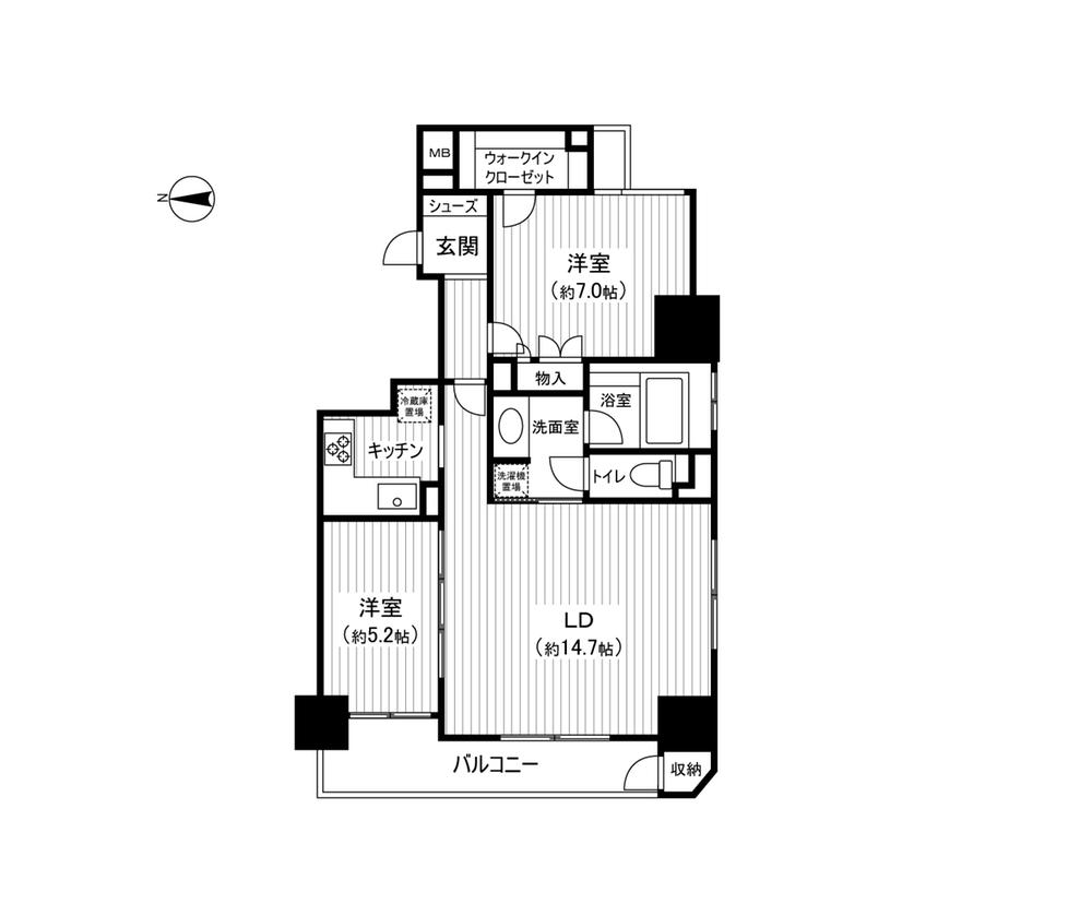 Floor plan. 2LDK, Price 31,800,000 yen, Occupied area 68.97 sq m , Balcony area 7.83 sq m