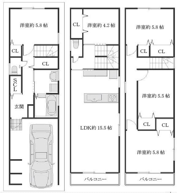 Compartment view + building plan example. Building plan example, Land price 22 million yen, Land area 56.19 sq m , Building price 13.8 million yen, Building area 103.32 sq m 5LDK plan view land ・ Building set price 36,200,000 yen