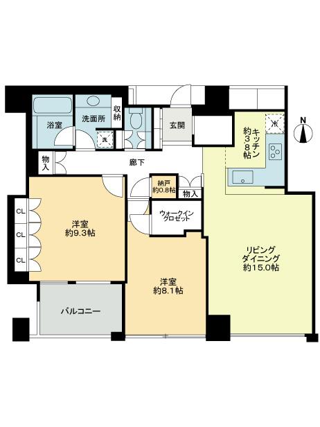 Floor plan. 2LDK, Price 58 million yen, Occupied area 89.92 sq m , Balcony area 6.58 sq m