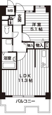 Floor plan. 1LDK, Price 9.9 million yen, Footprint 40 sq m , 1LDK type of balcony area 6.4 sq m spacious spread