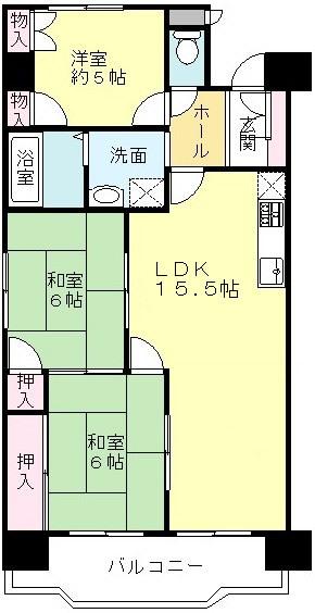 Floor plan. 3LDK, Price 18.5 million yen, Occupied area 64.49 sq m , Balcony area 9.11 sq m