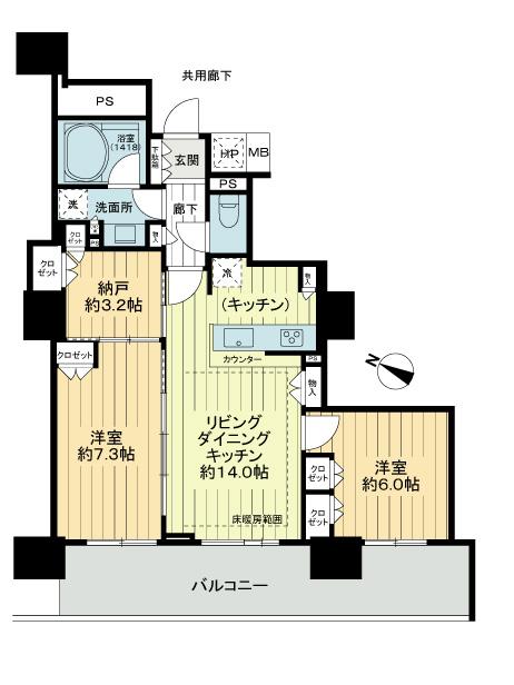 Floor plan. 2LDK + S (storeroom), Price 33,800,000 yen, Occupied area 67.52 sq m , Balcony area 17.41 sq m