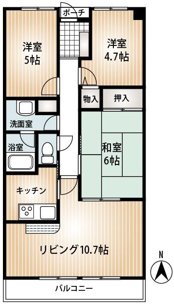 Floor plan. 3LDK, Price 23,900,000 yen, Occupied area 63.29 sq m , Balcony area 10.62 sq m