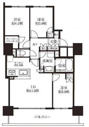 Floor plan. 3LDK, Price 35,800,000 yen, Occupied area 68.22 sq m , Balcony area 13.5 sq m