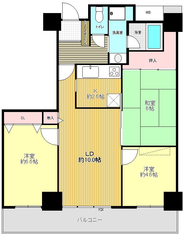 Floor plan. 3LDK, Price 24,800,000 yen, Occupied area 65.95 sq m , Balcony area 10.62 sq m