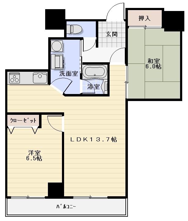 Floor plan. 2LDK, Price 22,900,000 yen, Occupied area 60.61 sq m , Balcony area 7.43 sq m