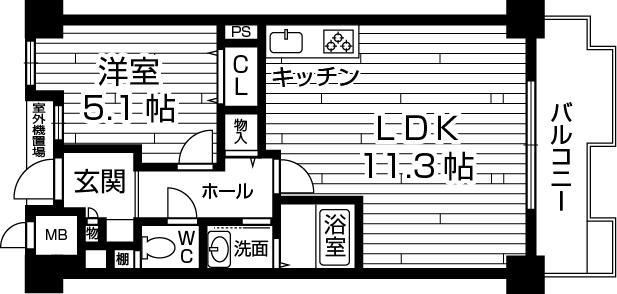 Floor plan. 1LDK, Price 9.9 million yen, Footprint 40 sq m , Balcony area 6.4 sq m 2013 December interior renovation completed