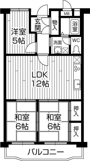Floor plan. 3LDK, Price 16.3 million yen, Occupied area 61.49 sq m , Balcony area 8.5 sq m